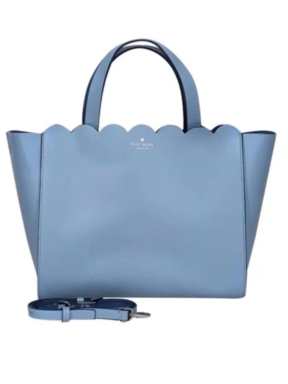 kate spade Scallop-Edge Leather Tote in Light Blue